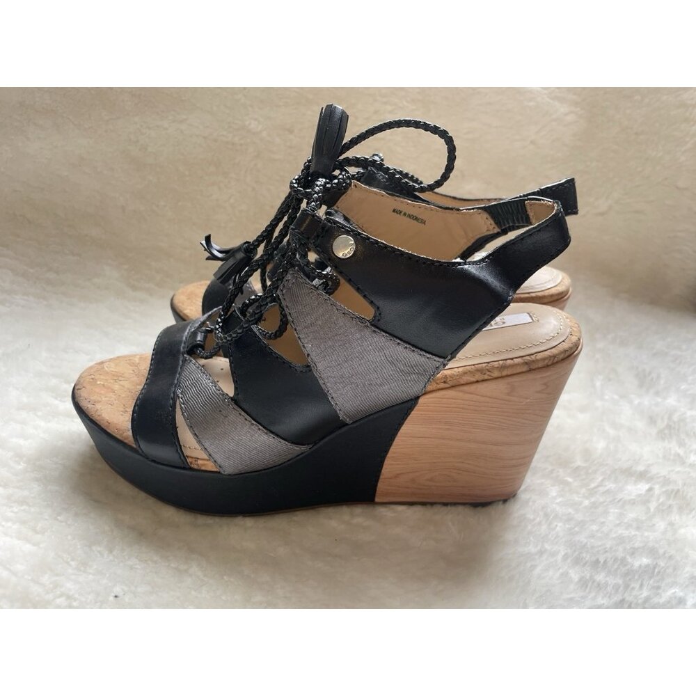 NEW GEOX D JALEAH WEDGE SANDAL Genuine Leather Silver/Black Comfort Rubber Sole